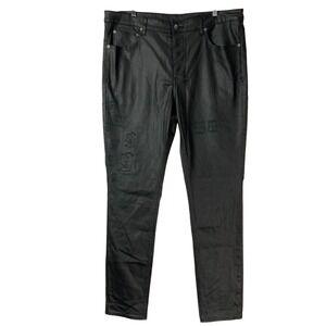 Ksubi Chitch 999 Black Wax Denim Jeans 38 Button Fly Slim Tapered Embroidered